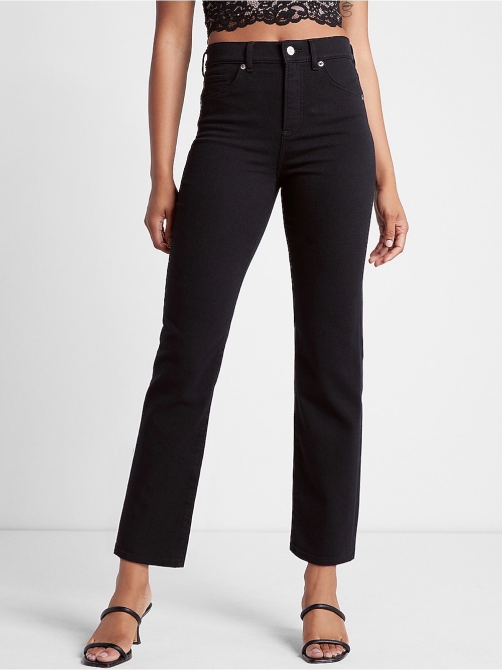 Express High Waisted Black Straight Ankle Jeans